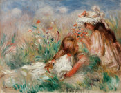Pierre-Auguste Renoir - Girls in the Grass Arranging a Bouquet (Fillette couchée sur l'herbe et jeune fille arrangeant un bouquet), c. 1890