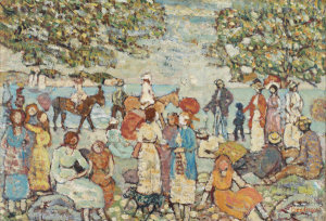 Maurice Brazil Prendergast - Beach Scene with Donkeys (or Mules), c. 1914