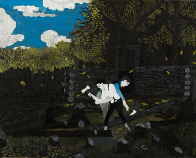 Horace Pippin - Abraham Lincoln and His Father Building Their Cabin on Pigeon Creek, c. 1934